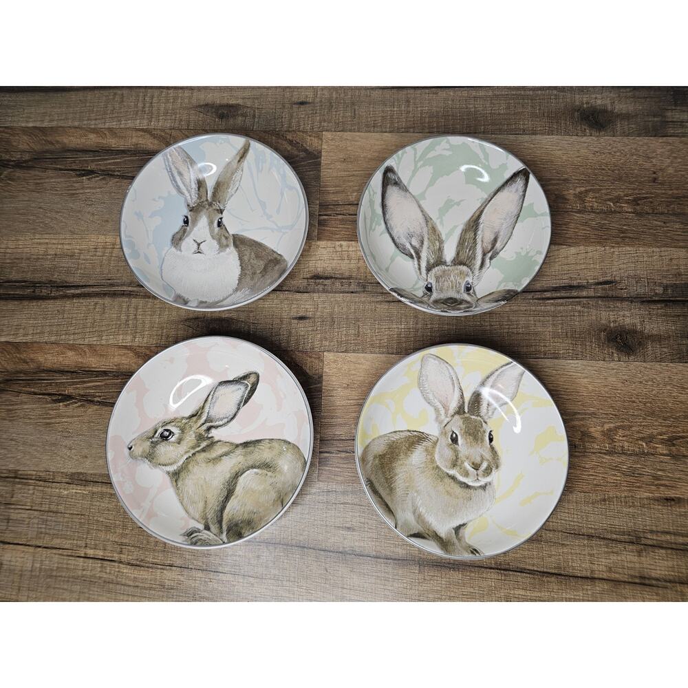 Williams Sonoma Damask Bunny Plates & Bowls | 5.5"‎ Bowl | Retired Set Of 4